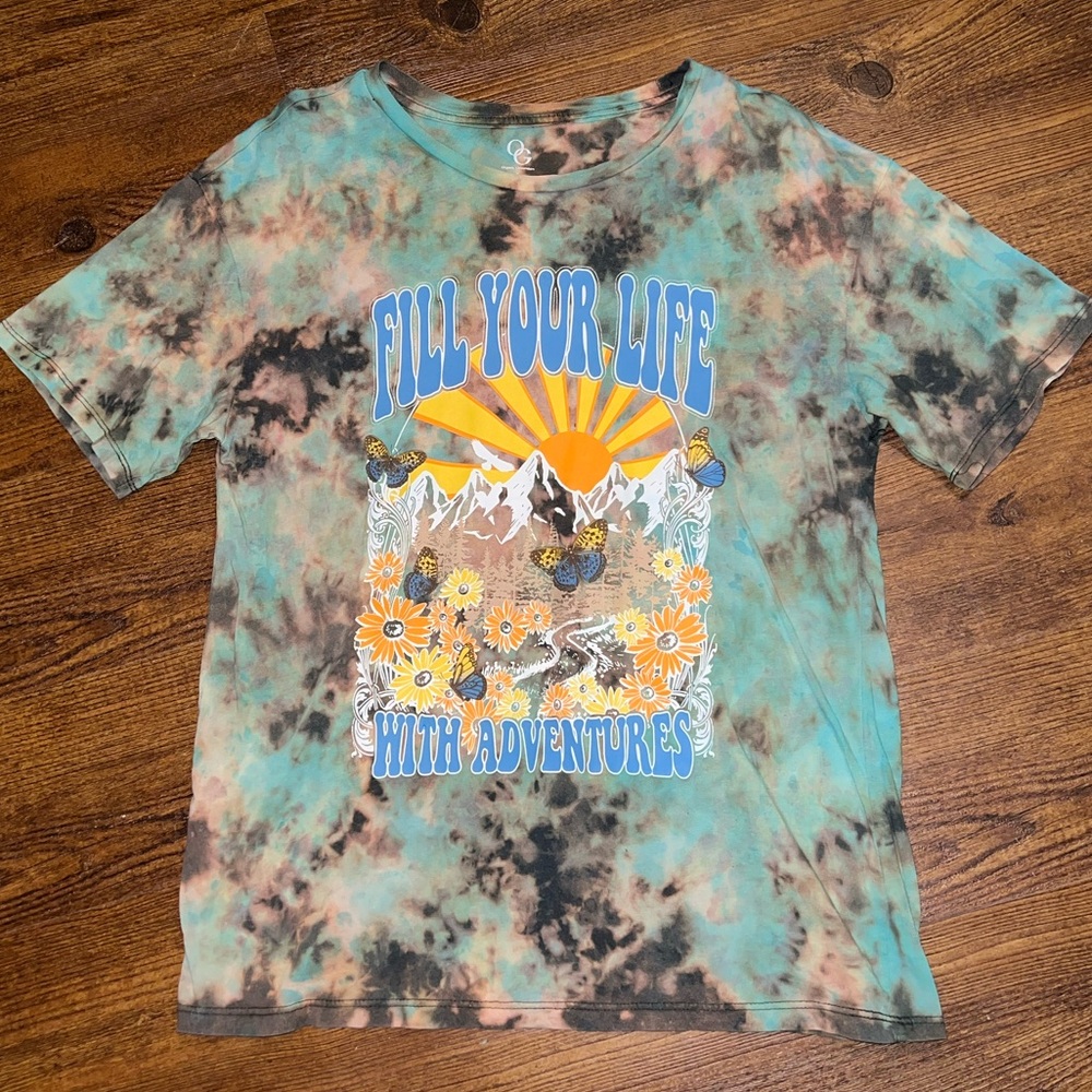 Organic Generations Blue Tie Dye Graphic Adventure Short Sleeve Shirt Size S